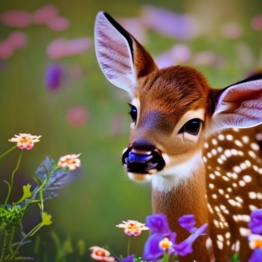 Baby Deer in a Flower Garden