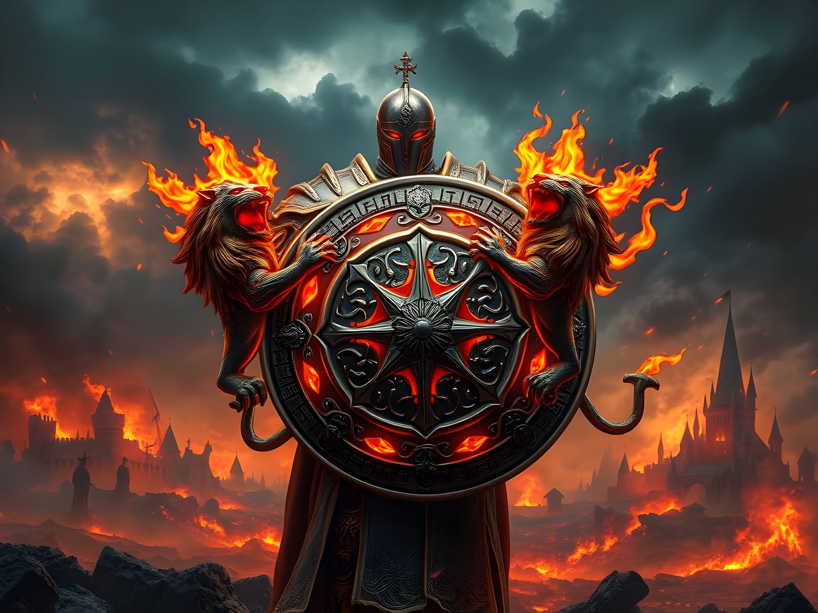 Medieval Knight in Majestic Silver and Gold Armor