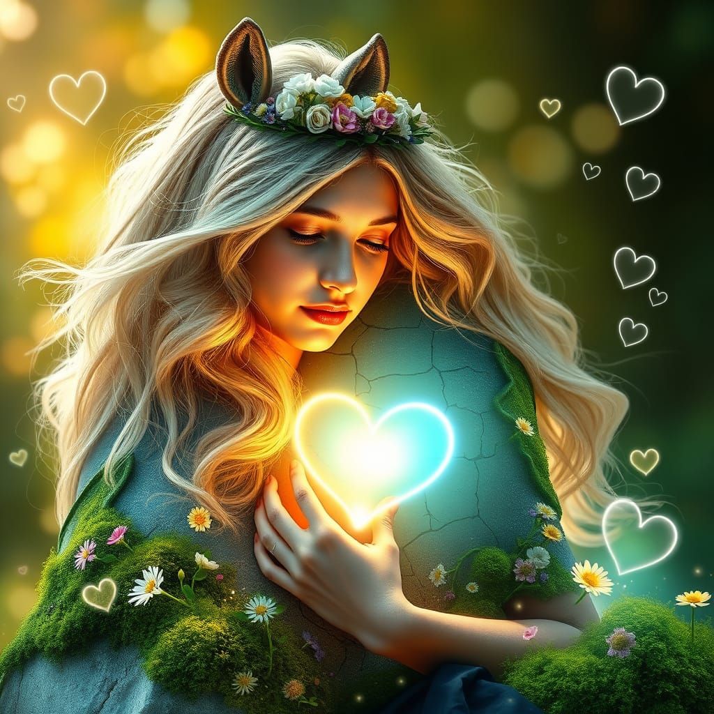 Surreal Goddess Connects with Radiant Unicorn in Nature's Em...