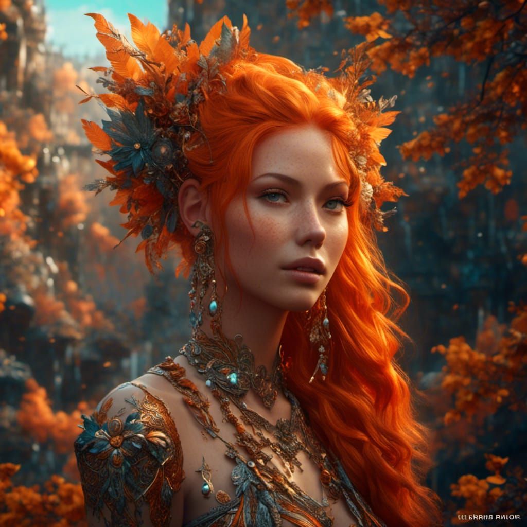 Woman with Orange Hair in Hyperreal Style