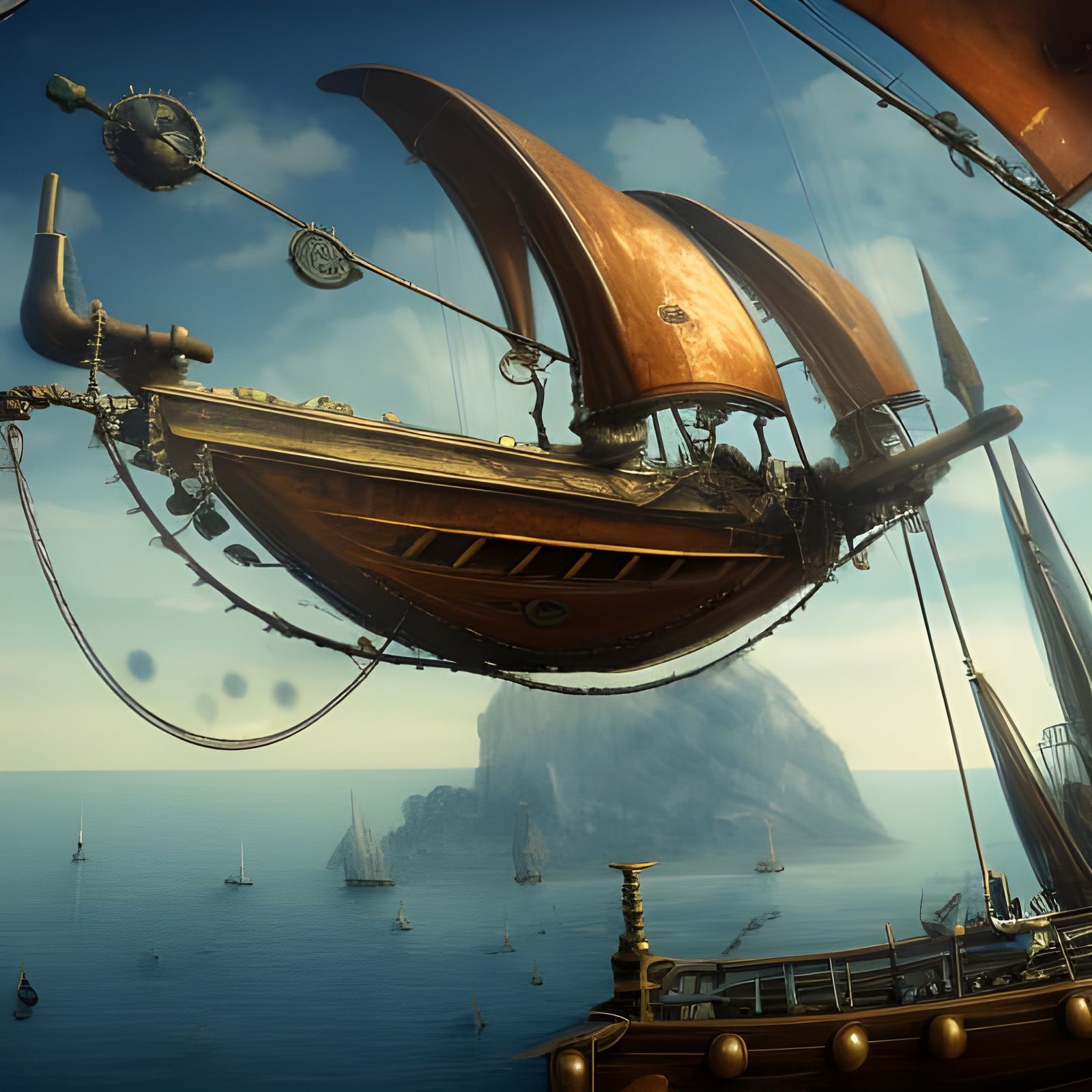Fantastical Steampunk Flying Boat Concept Art