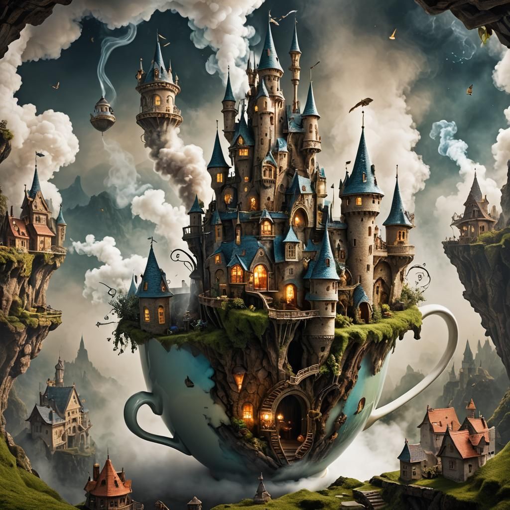 Steam Fairy Castle in Coffee Cup