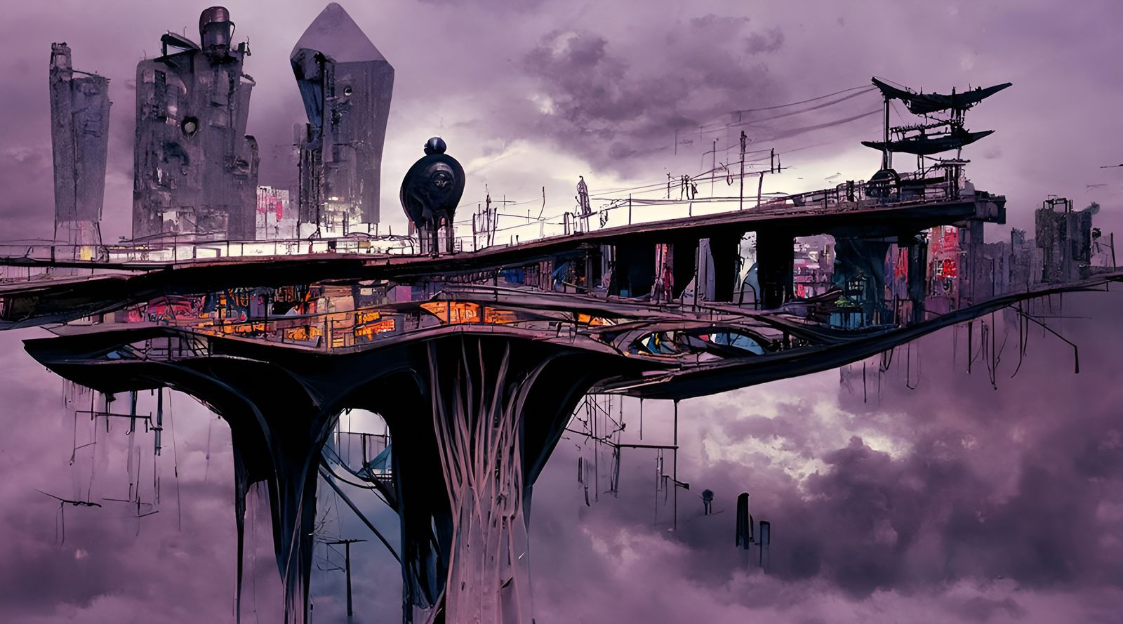 Dystopian Bridge with Brutalist Architecture in Film Noir