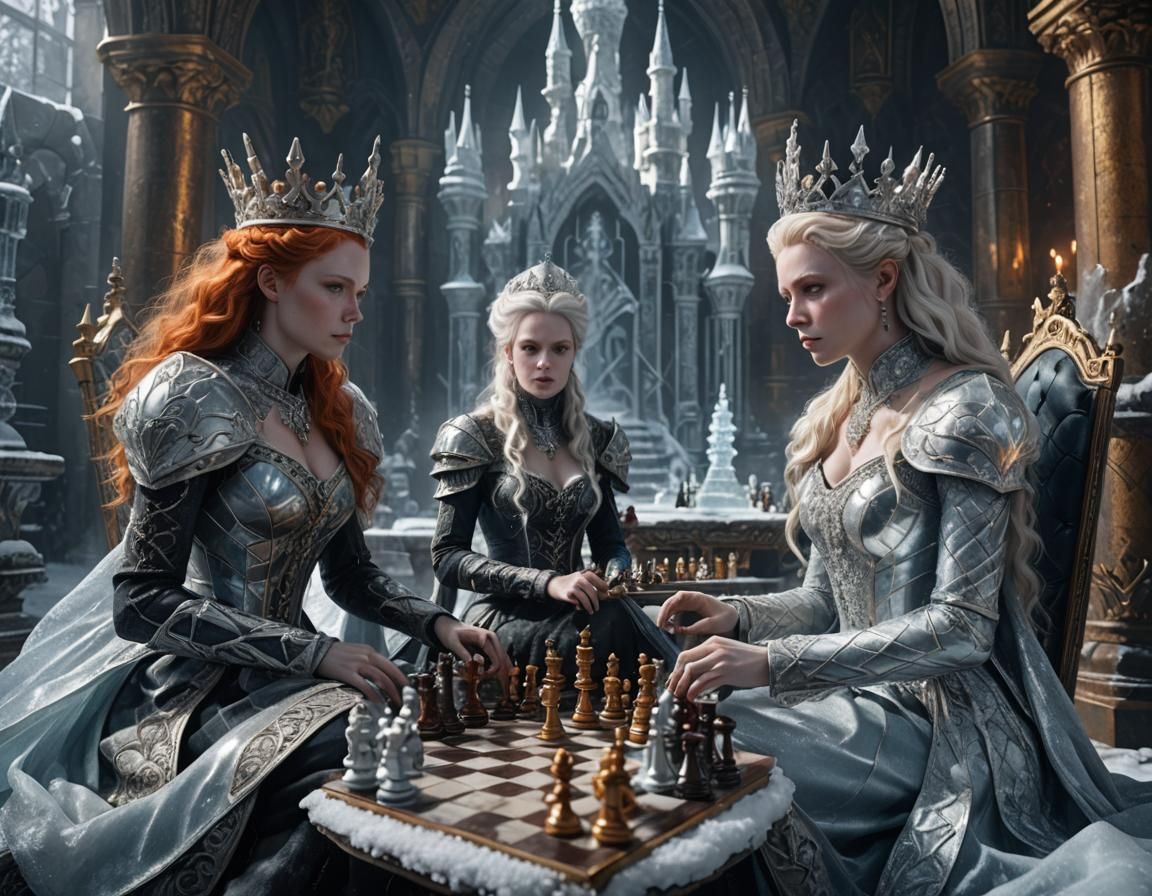 Icy Queens Play Chess in Frozen Castle