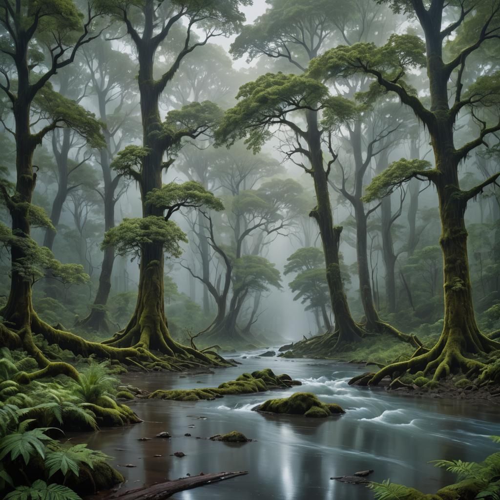 Mystical Rainforest in Turbulent Stormy Weather