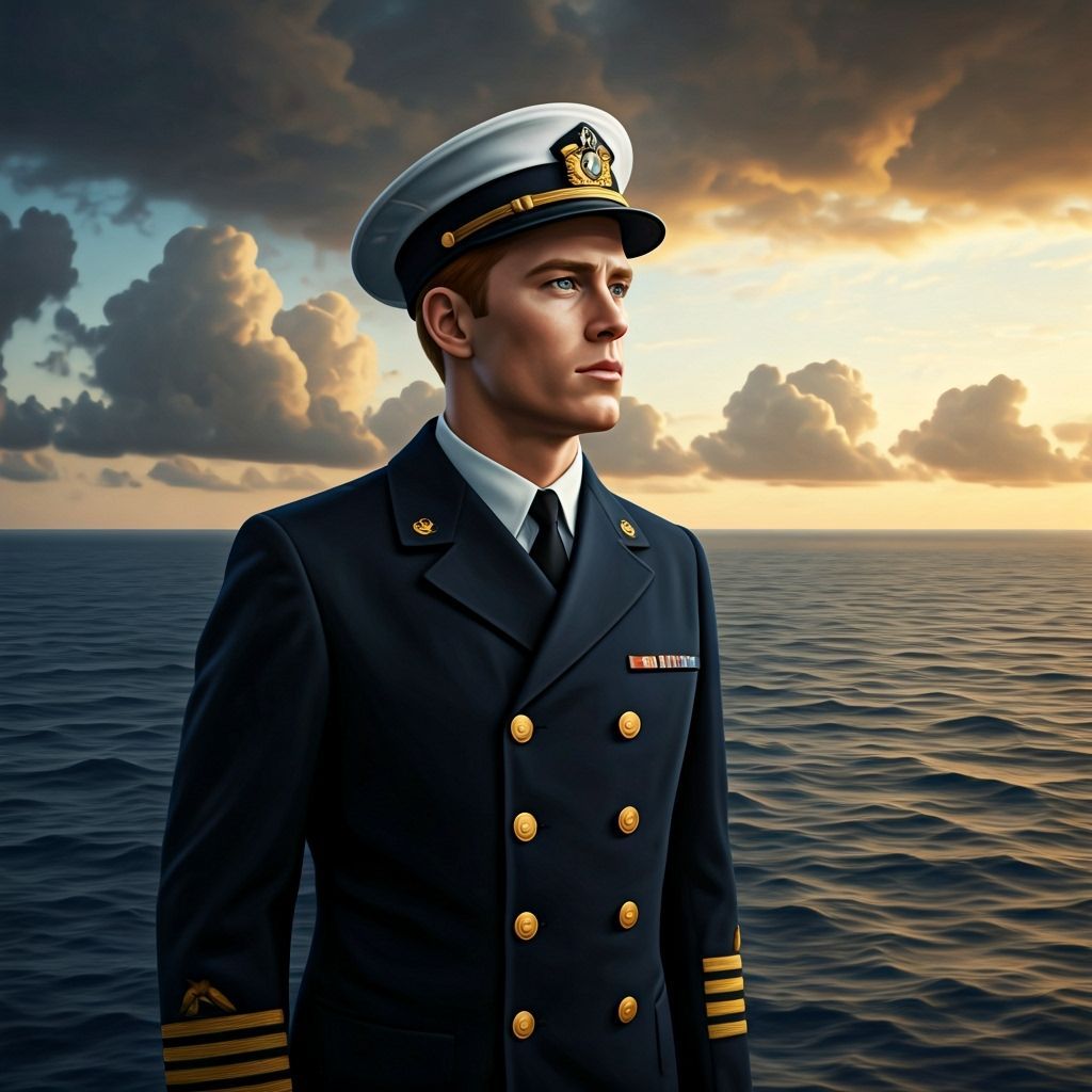 Merchant Marine in 1969 Uniform on Ship Deck