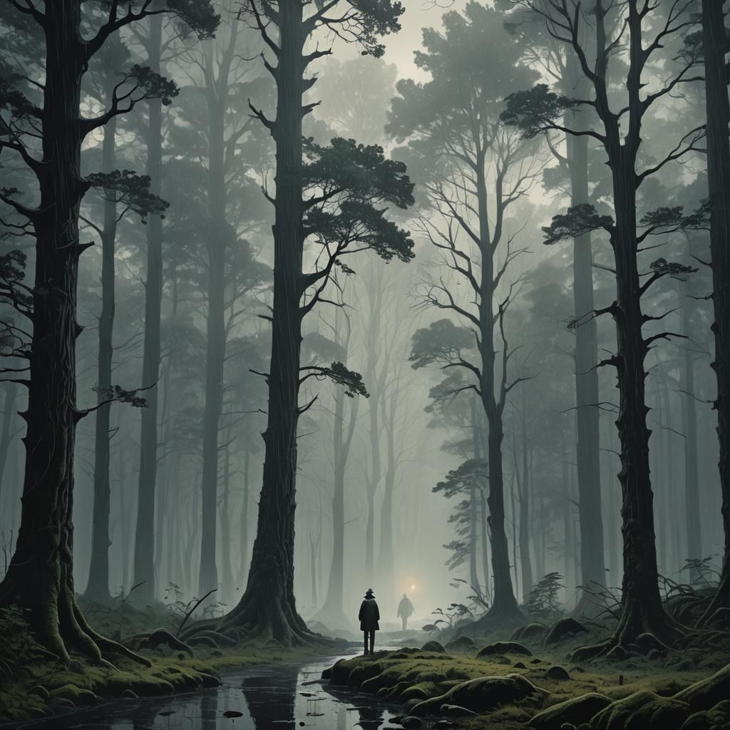 Mystical Forest Figure in Graphic Novel Style