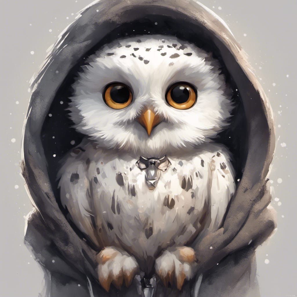 Chibi Snowy Owl in Hoodie, Digital Art