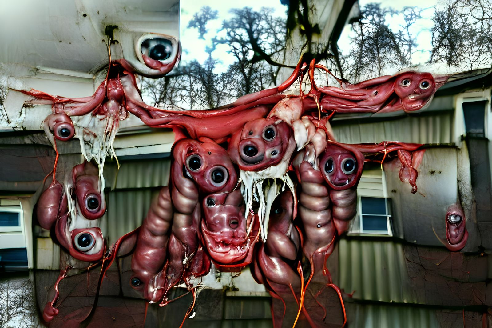 Horrific Hyperrealistic Scene of Bloody Faces