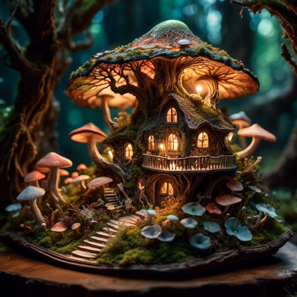 Nymph Hiding Under Mushrooms in Popup Book