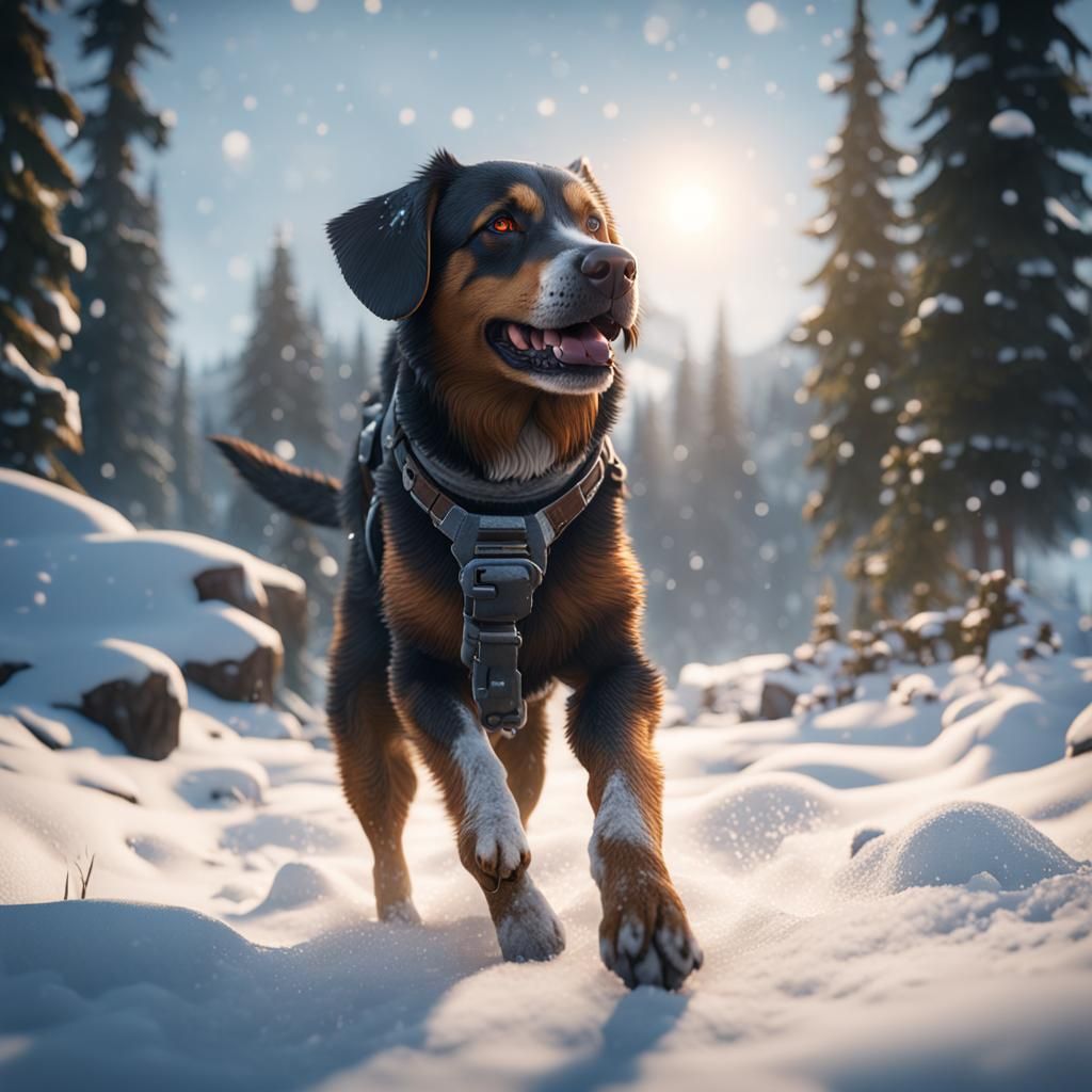Dog in Snow: 3D Game Cinematic Render