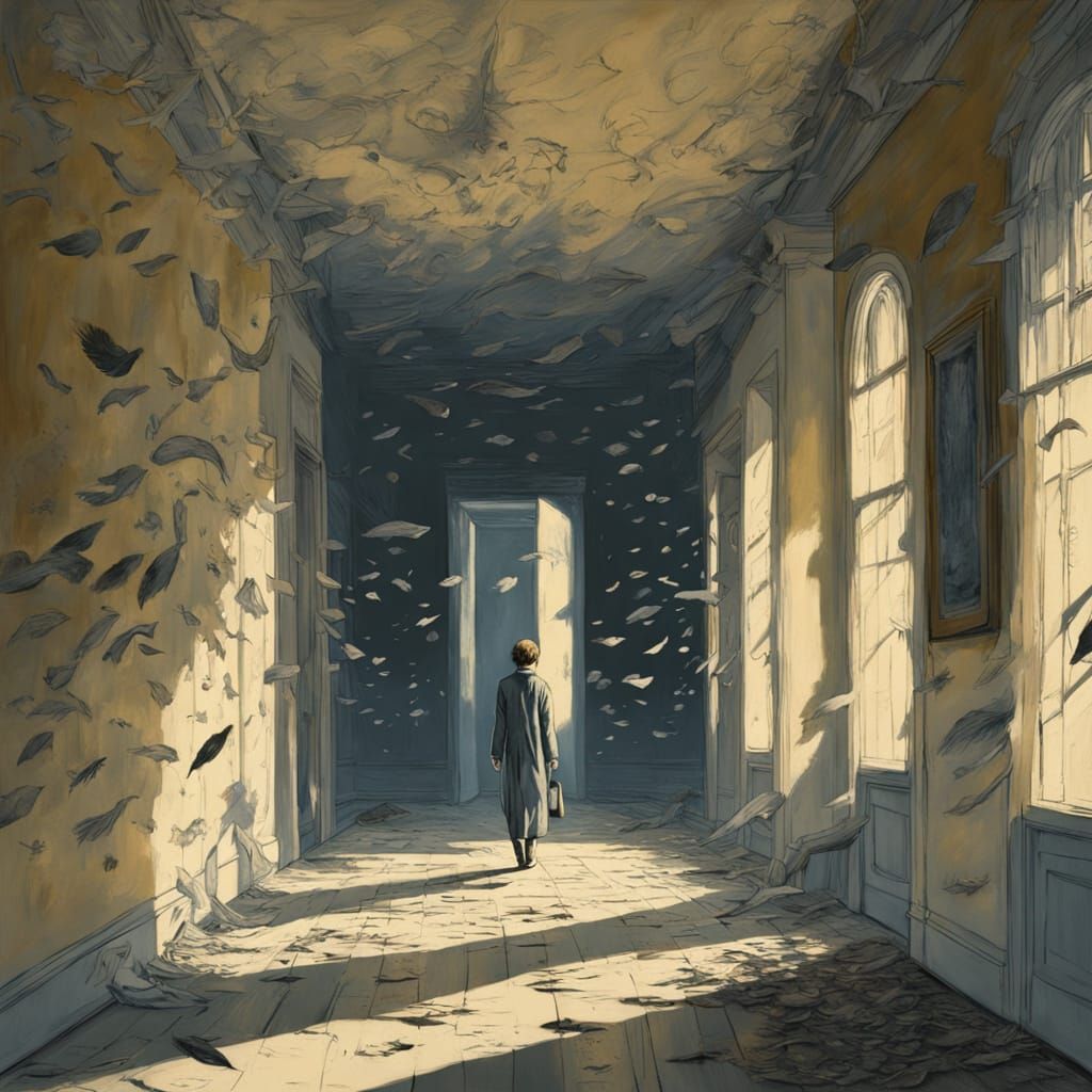 Surreal Figure in Hallway of Memories