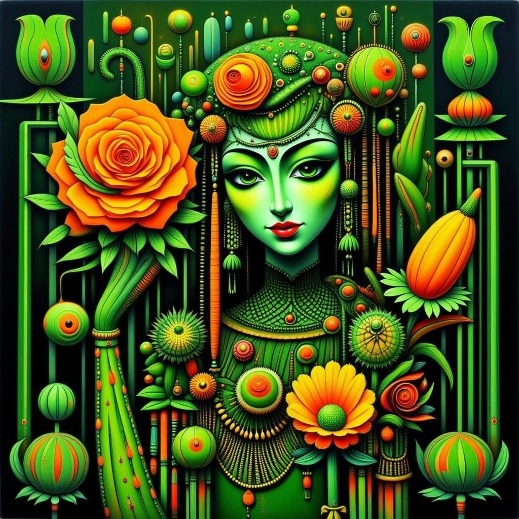 Neon Green and Orange Romantic Goth Design