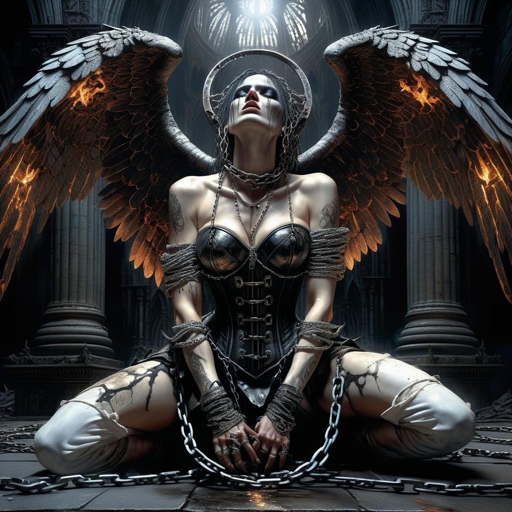 Tormented Angel in Hellish Cathedral