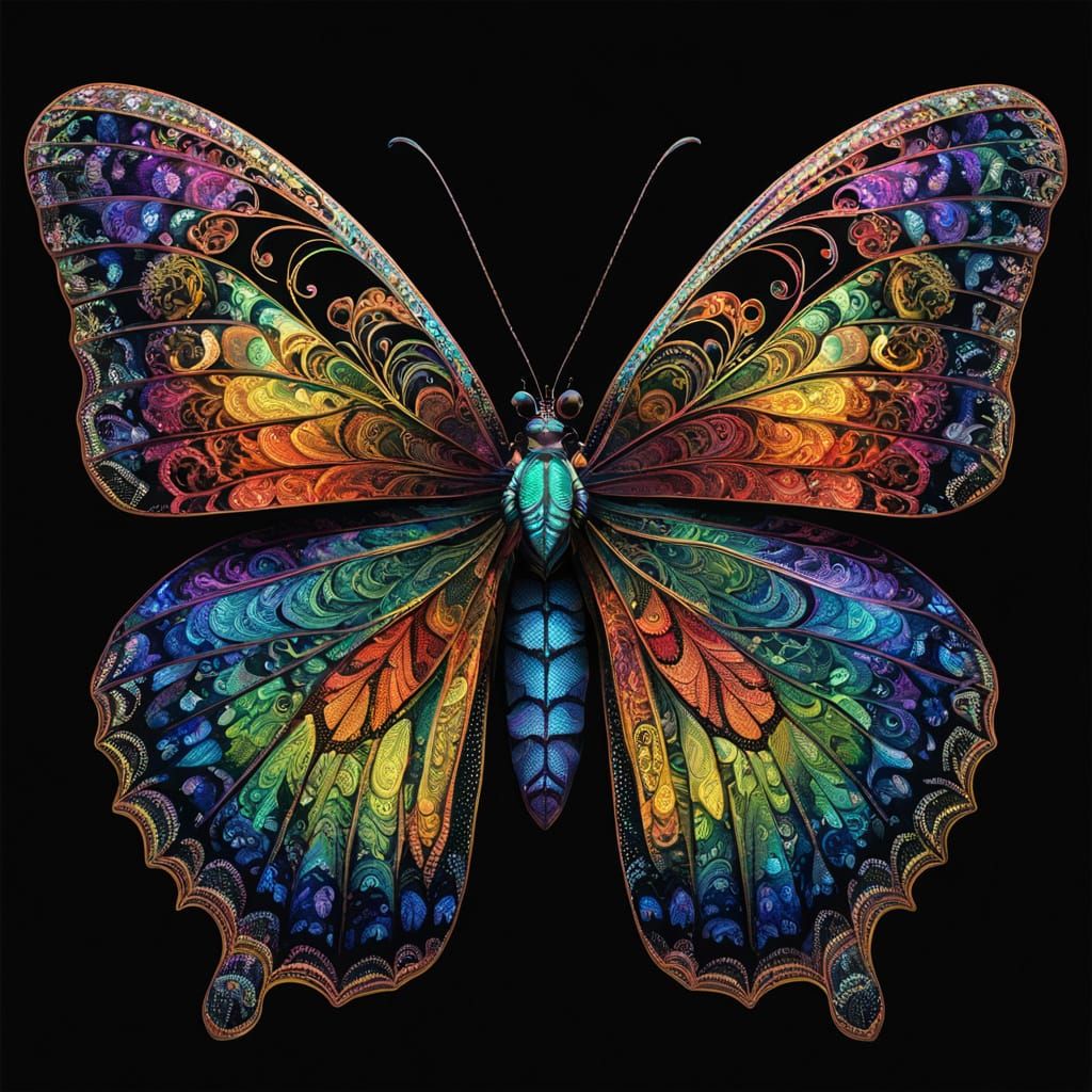 Rainbow Butterfly Portrait in Vibrant Fantasy Style