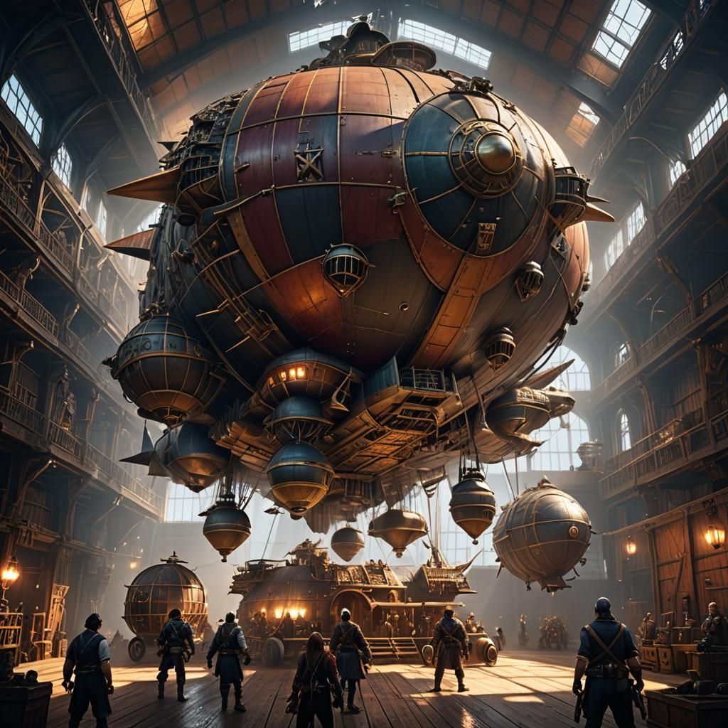 Fantasy Airship Piloted by Bugbear Battle-Mage Pirate