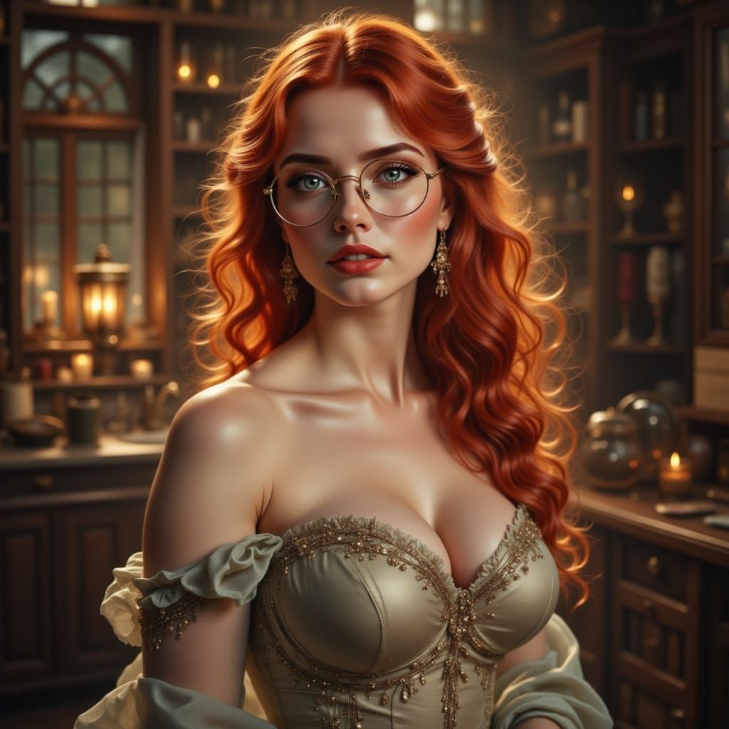 Curvaceous Redhead Goddess in Hyperrealistic Style