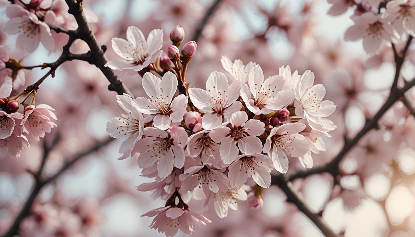 Detailed Cherry Blossoms in Soft Morning Light