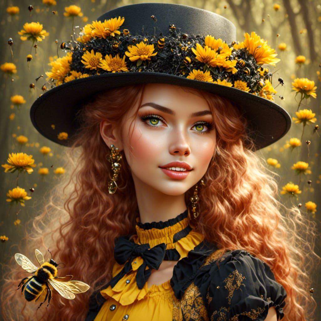 Steampunk Girl Kisses Bumble Bee Portrait