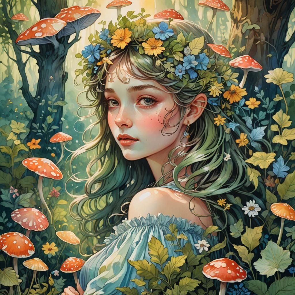 Summer Fae Portrait in Gouache Style