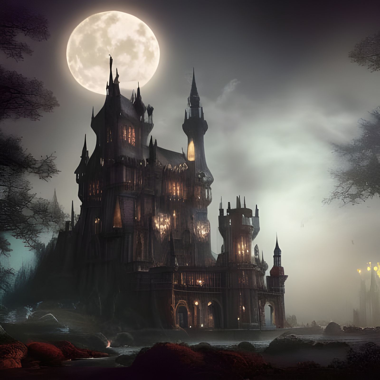 Moonlit Gothic Fantasy Castle Concept Art