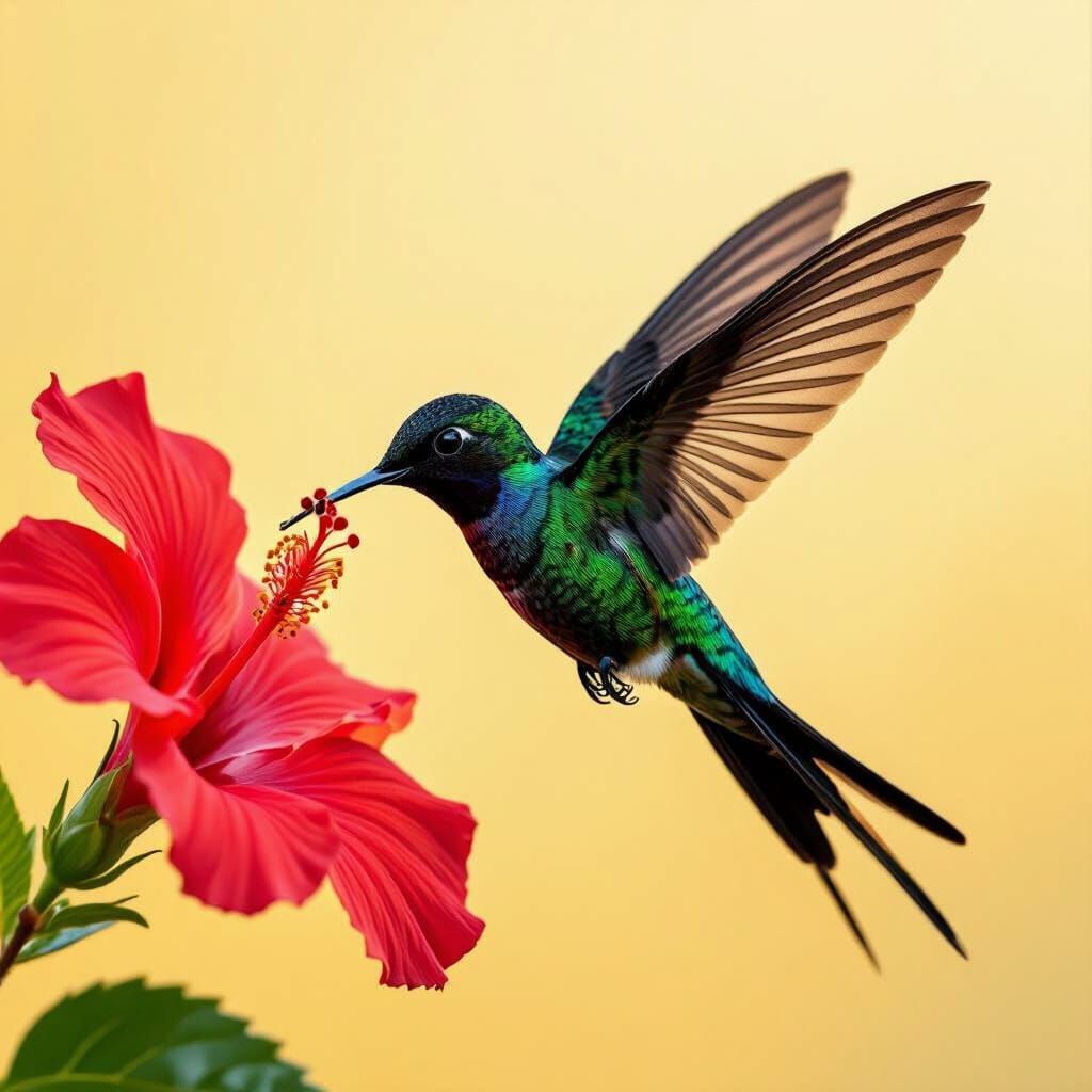 Hummingbird Sipping Nectar in Cinematic Still