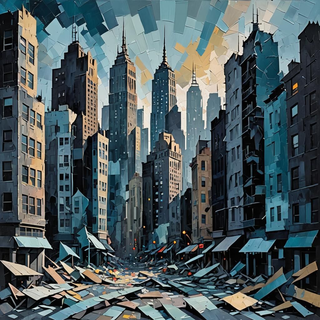 Abstract Fauvist Cityscape Torn in Half