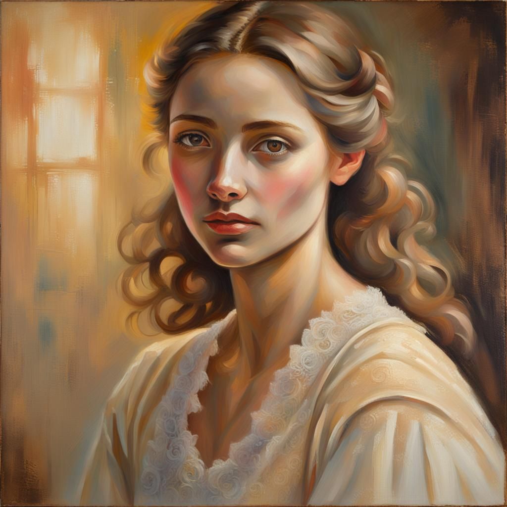 Classical Oil Painting of a Woman with Gentle Smile