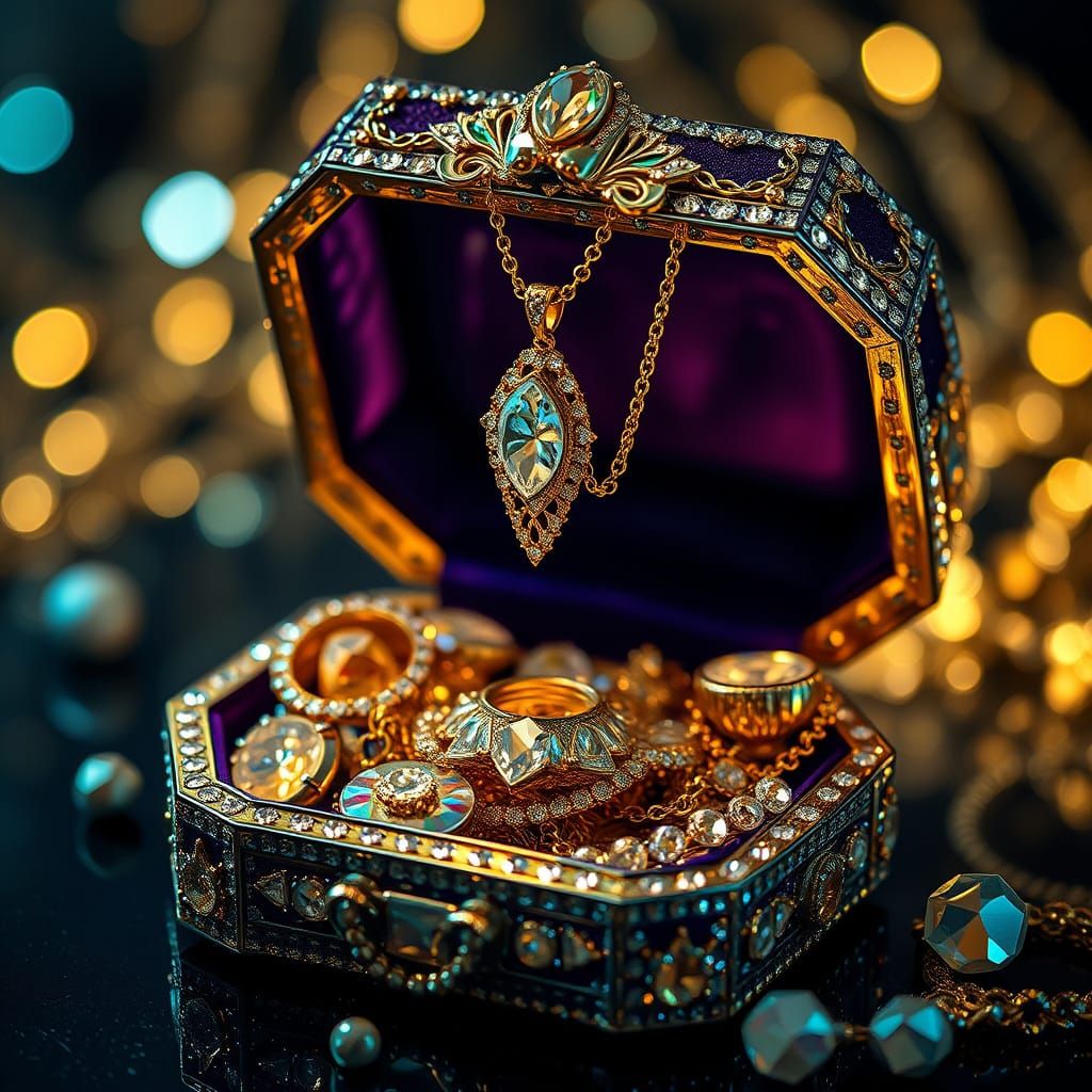 Glitering Jewels in an Open Box