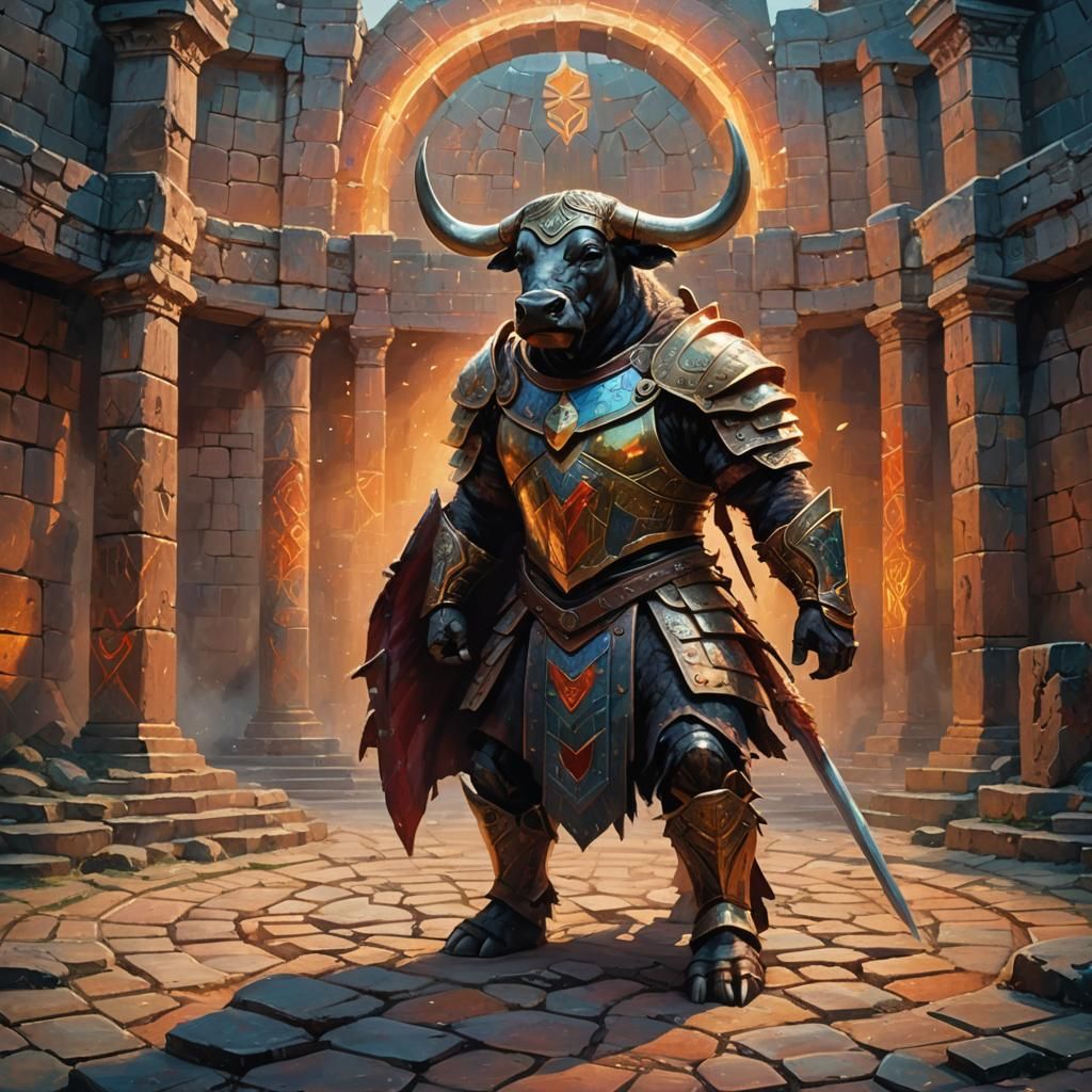 Bull Gladiator in Mystical Arena: Fantasy Art