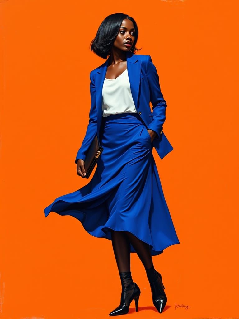 Confident Woman in Blue, Contemporary Portrait