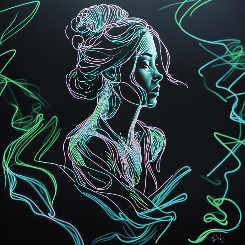 Neon Art Portrait of a Beautiful Woman