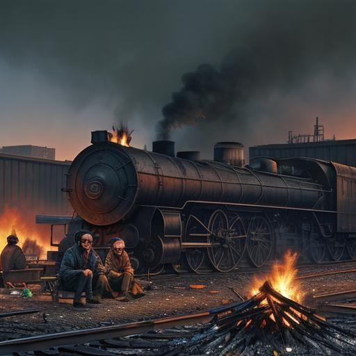 Hobo bonfire next to rail yard in 1973