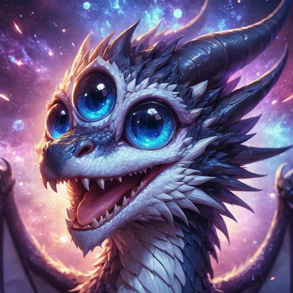 Adorable Three-Eyed Dragon in Anime Style