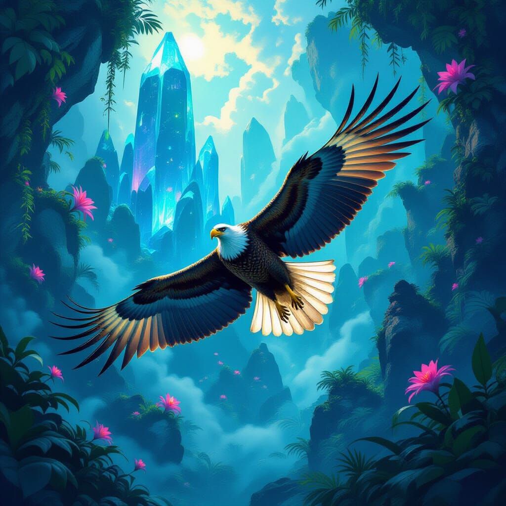 Majestic Eagle Soars Through Alien Jungle