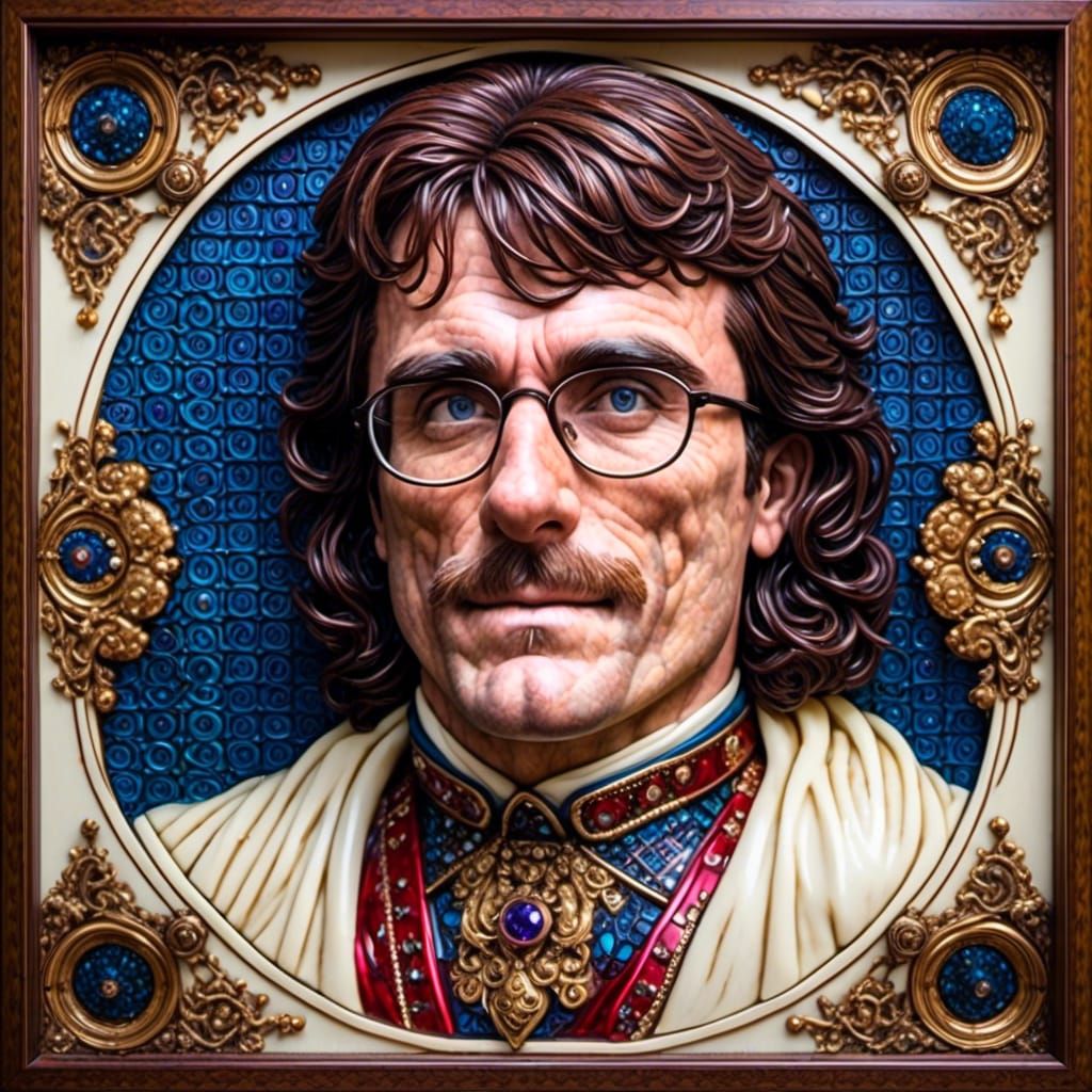 Ivory Sculpture of Steve40 with Velvet Glass