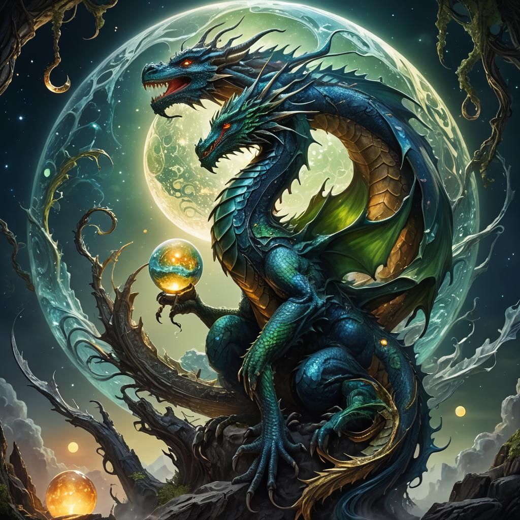 Dragon Embracing Glass Moon in Mystical Setting