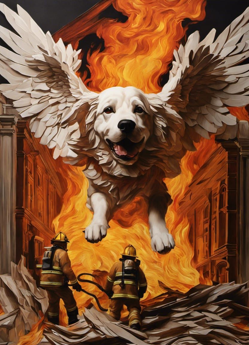 Firehouse Dog and Angel in Burning Building