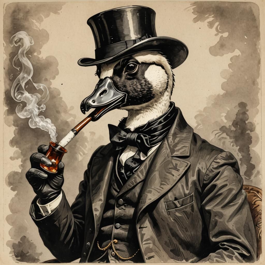 Goose Smoking Pipe in Alien Landscape