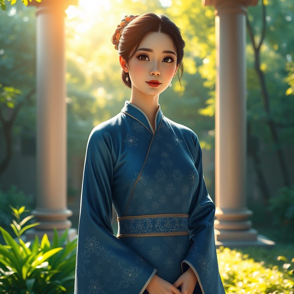Elegant Woman in Serene Garden Setting
