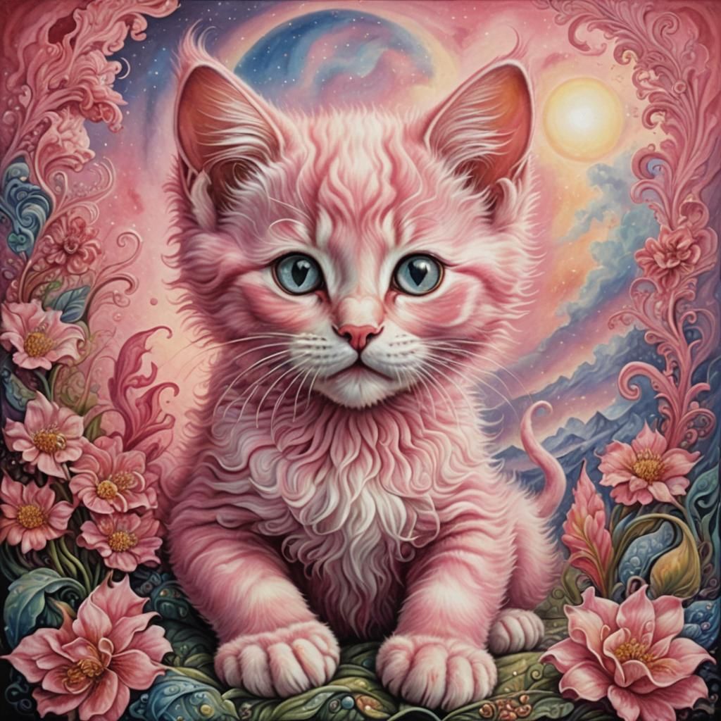 Pink Kitten in Surreal Feminist Style