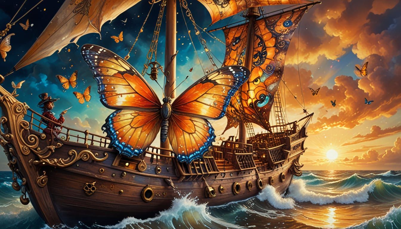 Surreal Pirate Butterfly in Dreamlike Painting