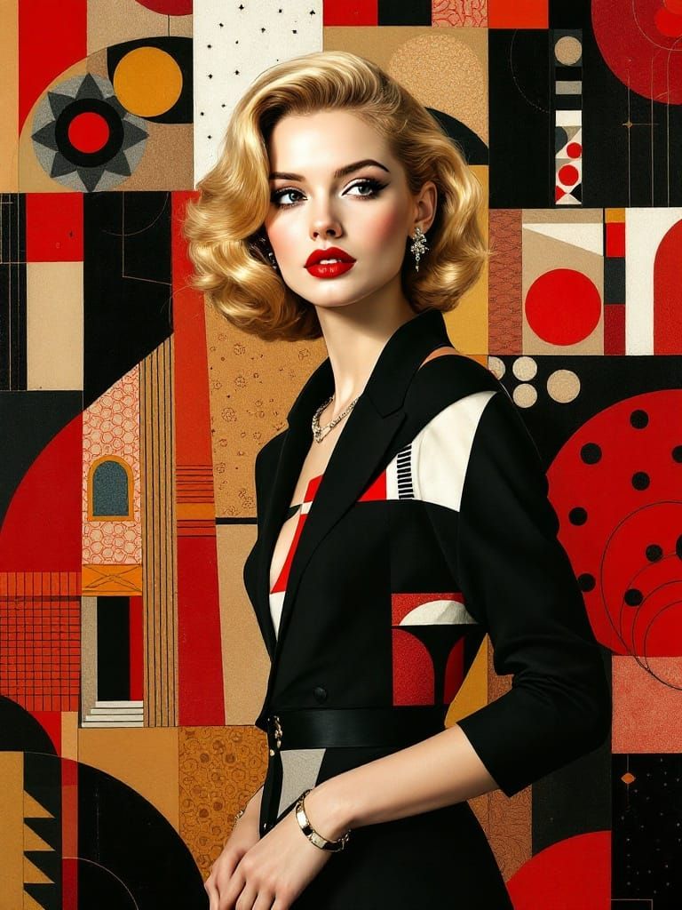 Striking Portrait in Klimt and Cubist Style