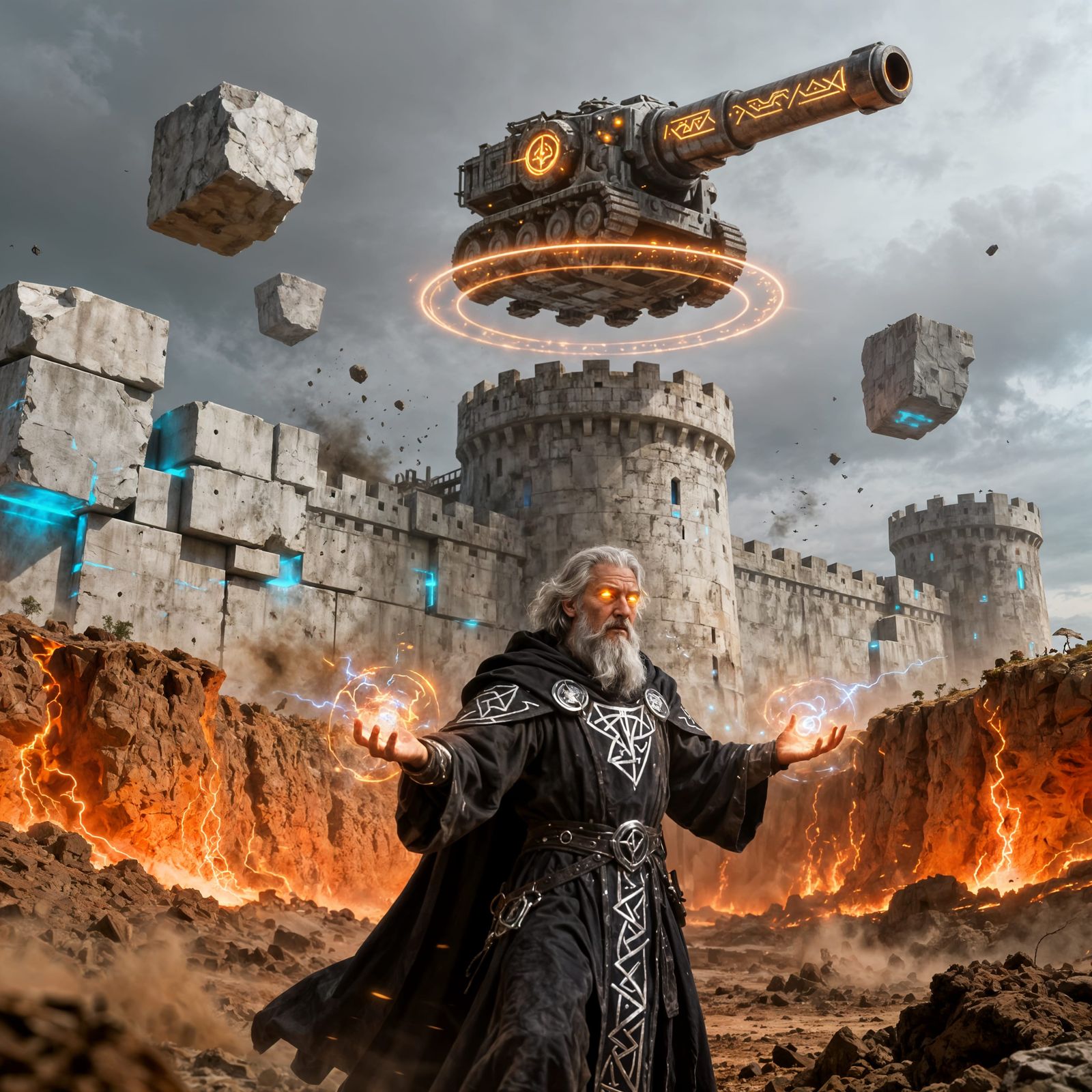 Magic Engineer Sorcerer Building Fortress with Arcane Energy