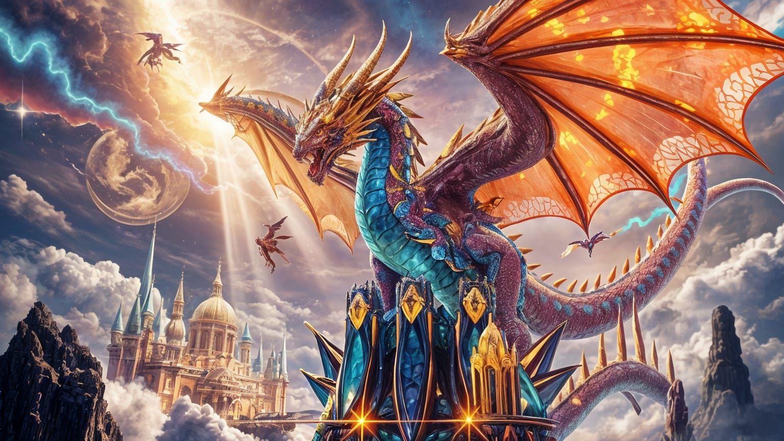 Dragon of Cosmic Gemstones in Ancient City