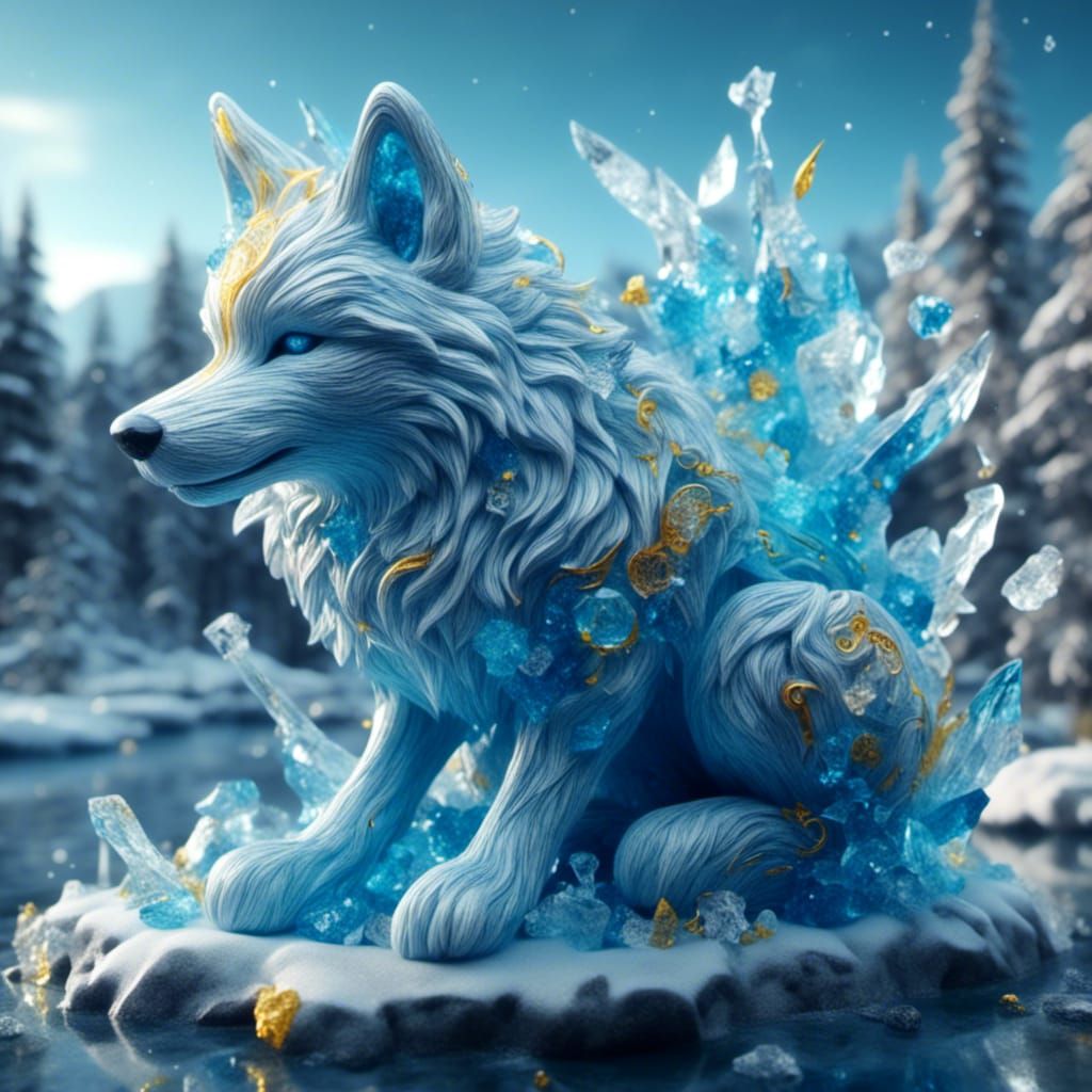 Confident Wolf in Blue and Yellow Tones