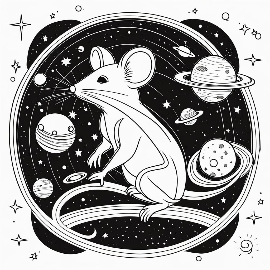 Mouse in Space: Line Art with UFO