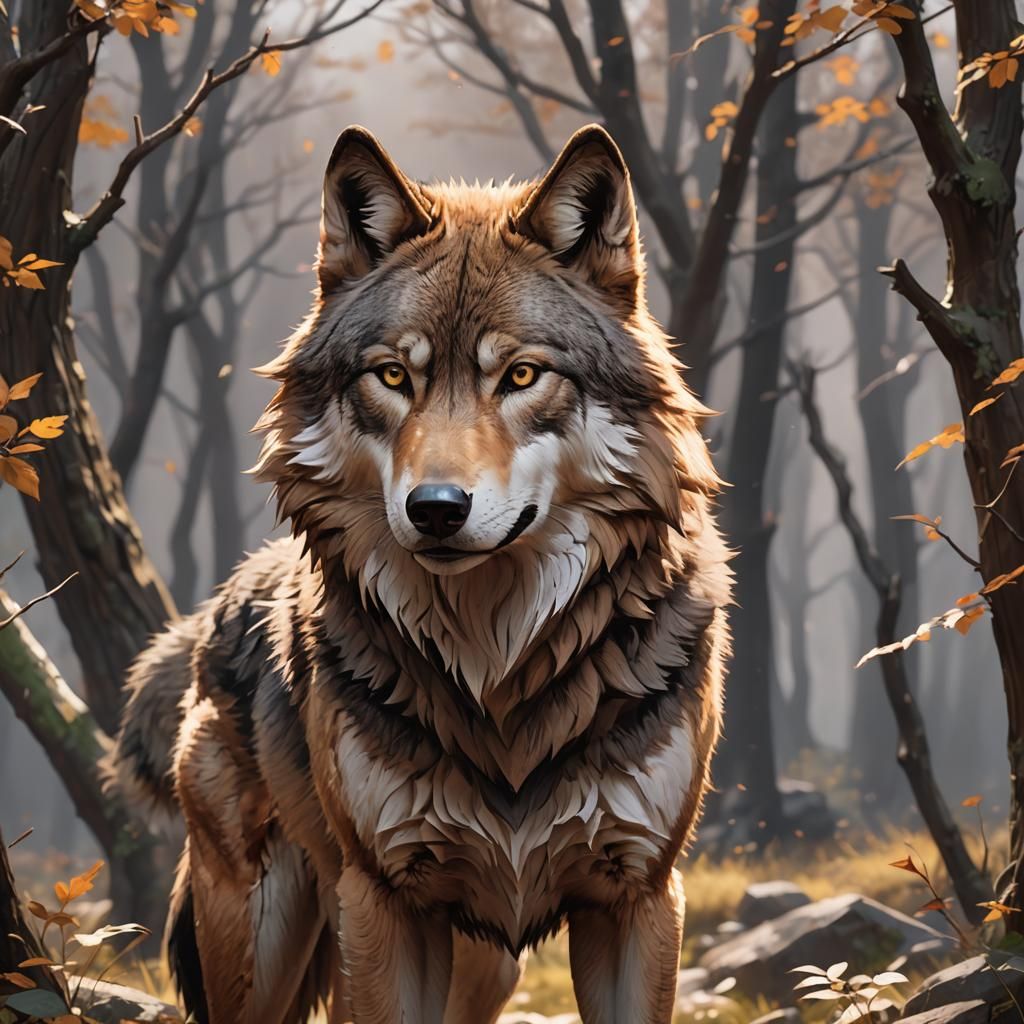 Detailed 3D Anime Brown Wolf Art