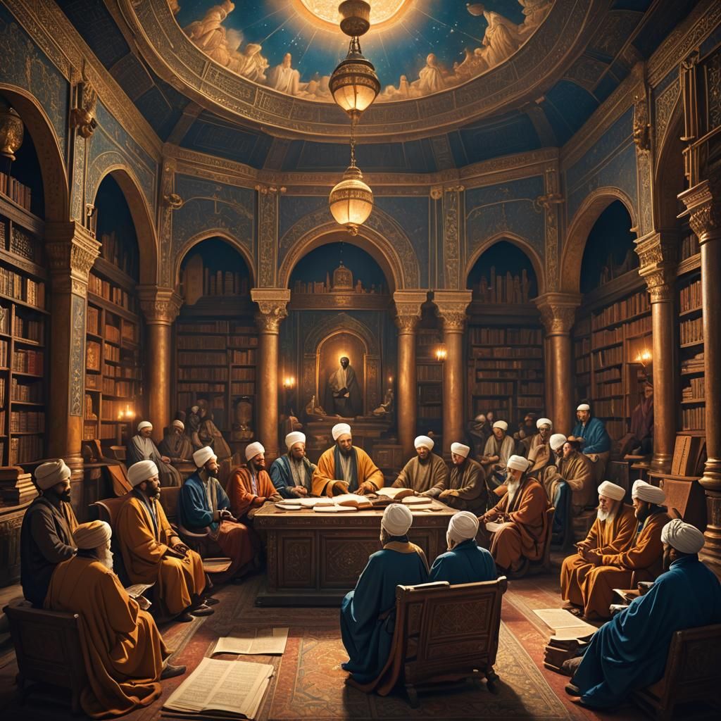 Arab Scholars Discussing Mathematics: Scholars in flowing ro...