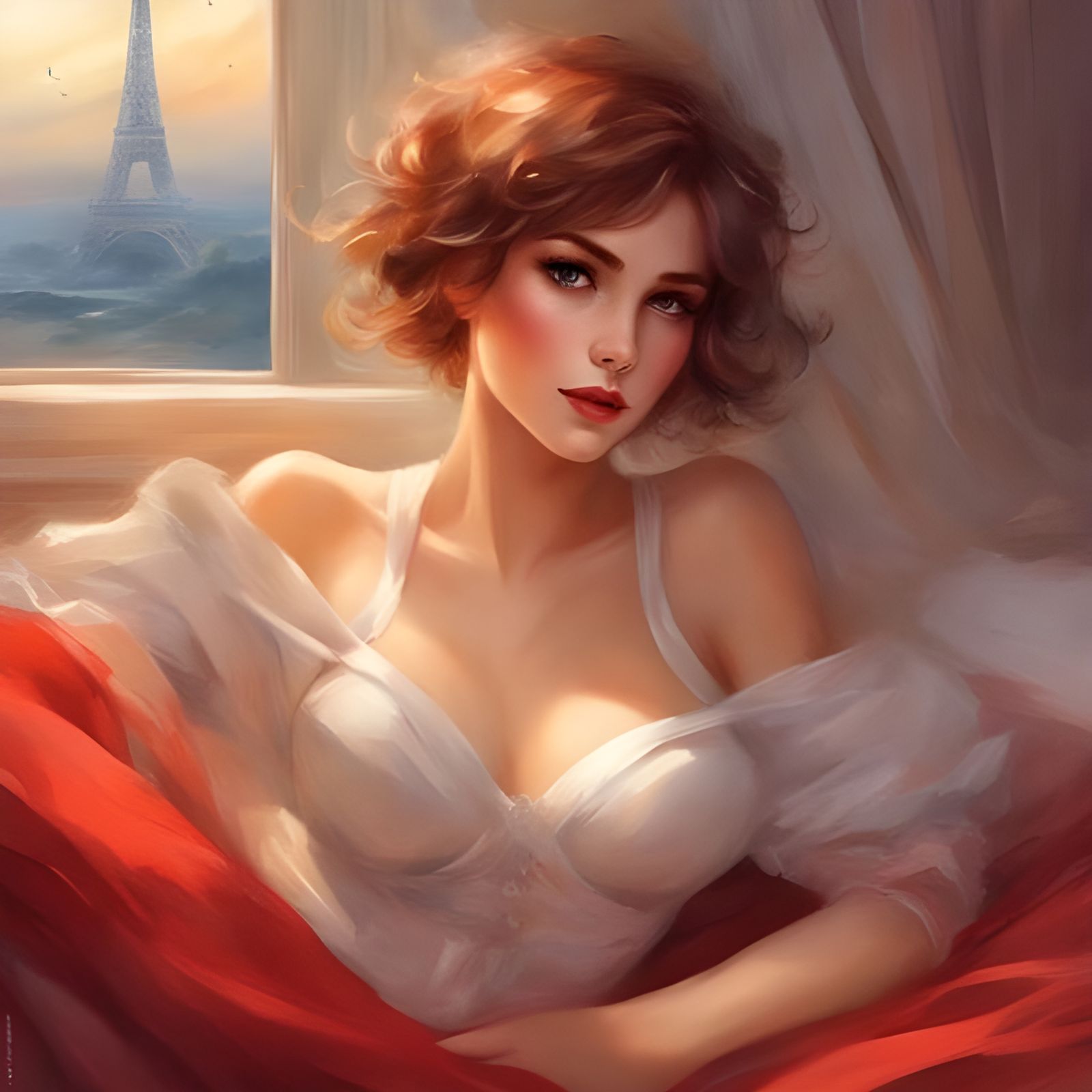 Pretty French Woman in Bed, Royo Style